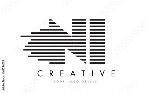 NI N I Zebra Letter Logo Design with Black and White Stripes