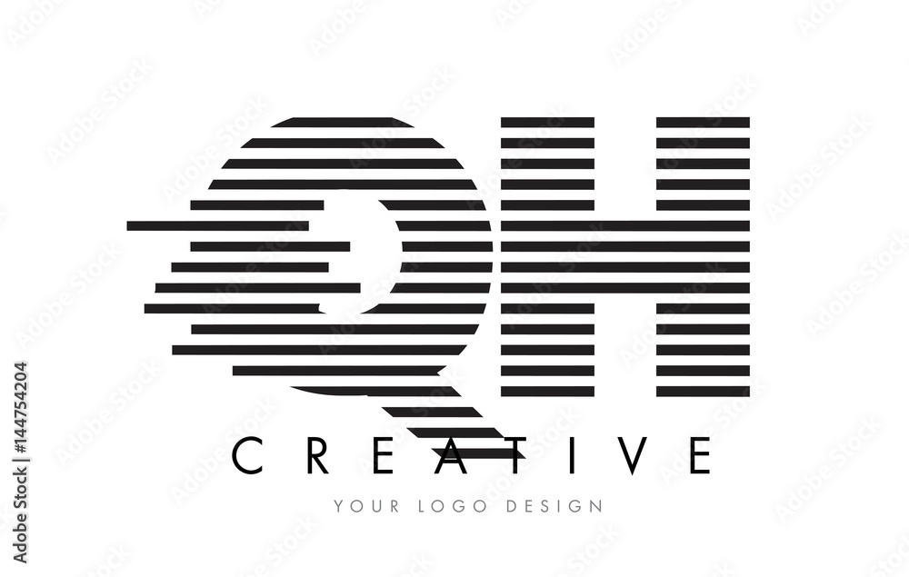 QH G H Zebra Letter Logo Design with Black and White Stripes QH G H Zebra Letter Logo Design with Black and White Stripes