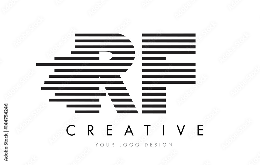 RF R F Zebra Letter Logo Design with Black and White Stripes RF R F Zebra Letter Logo Design with Black and White Stripes