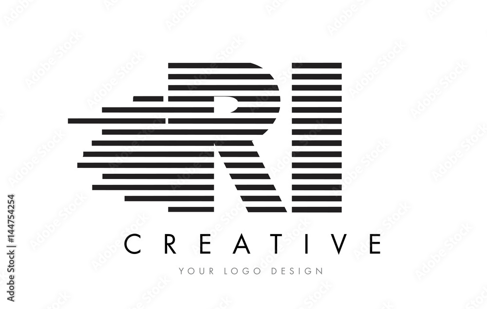RI R I Zebra Letter Logo Design with Black and White Stripes RI R I Zebra Letter Logo Design with Black and White Stripes