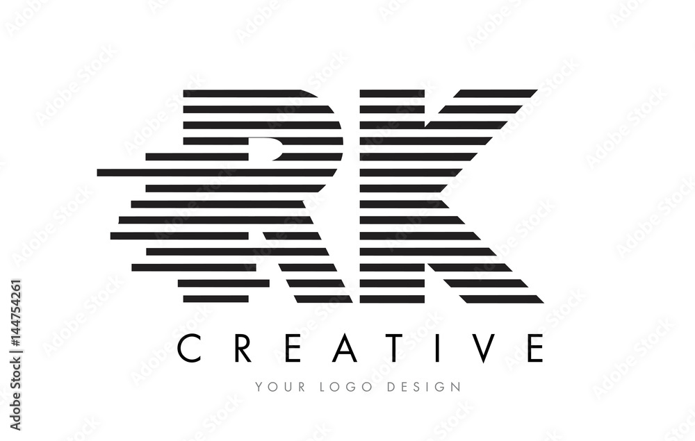 RK R K Zebra Letter Logo Design with Black and White Stripes RK R K Zebra Letter Logo Design with Black and White Stripes