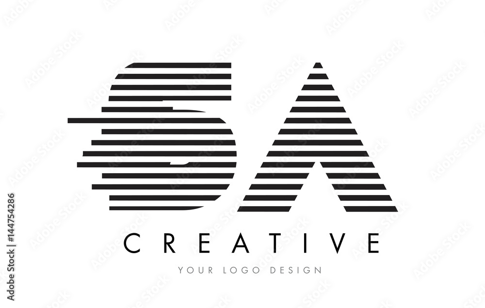 Fototapeta premium SA S A Zebra Letter Logo Design with Black and White Stripes