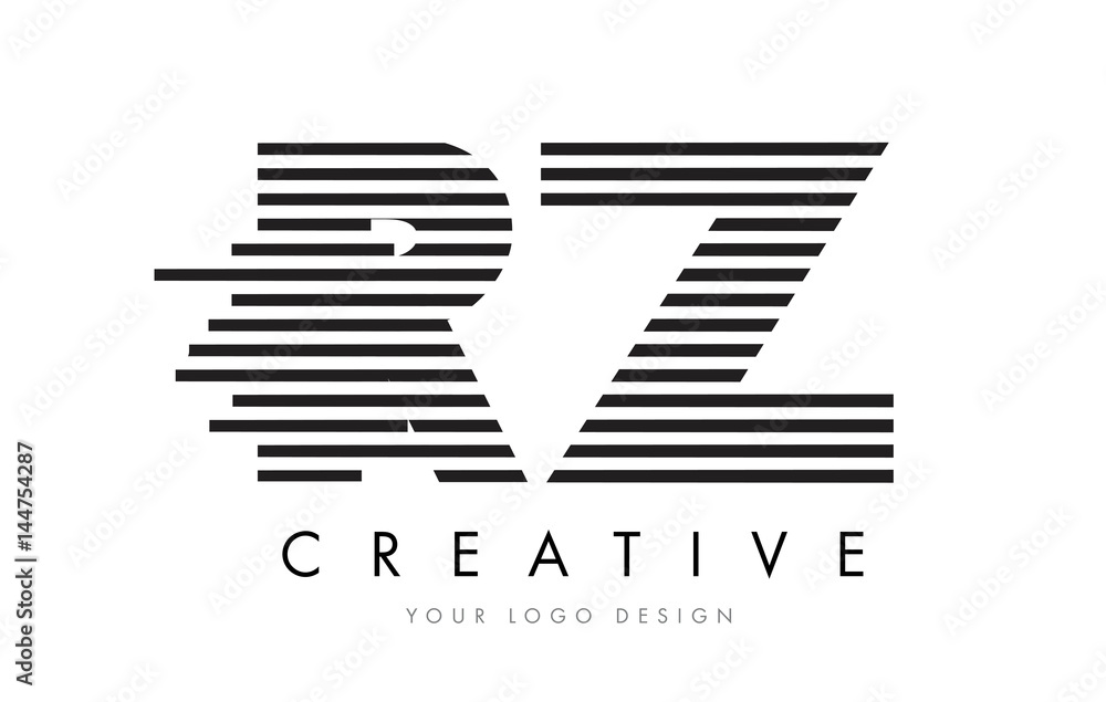 RZ R Z Zebra Letter Logo Design with Black and White Stripes RZ R Z Zebra Letter Logo Design with Black and White Stripes