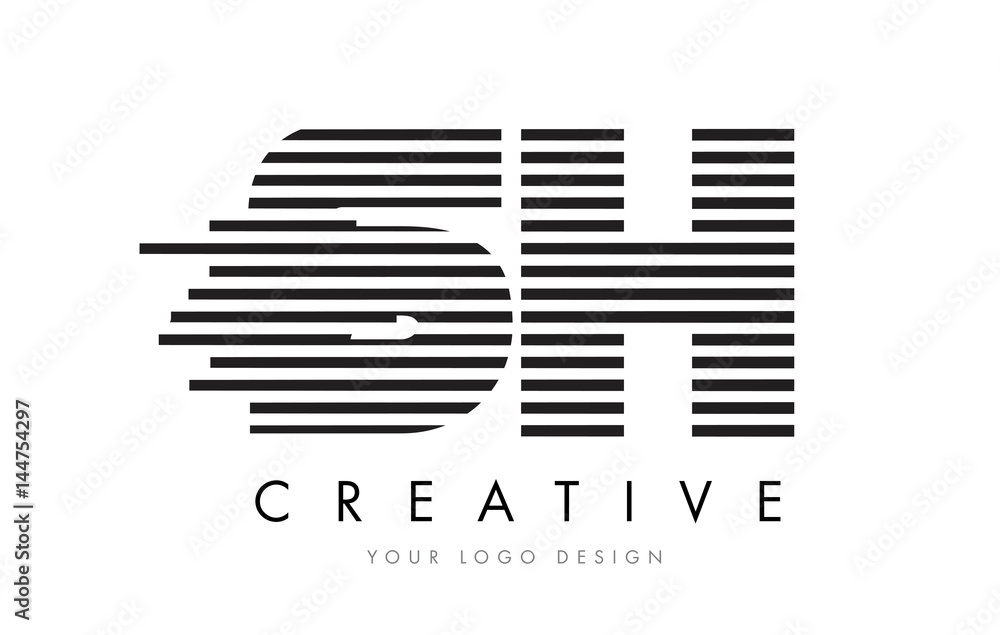 SH S H Zebra Letter Logo Design with Black and White Stripes SH S H Zebra Letter Logo Design with Black and White Stripes