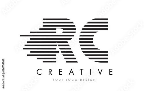 RC R C Zebra Letter Logo Design with Black and White Stripes