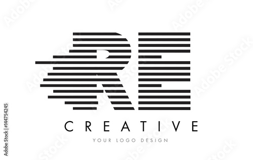 RE R E Zebra Letter Logo Design with Black and White Stripes