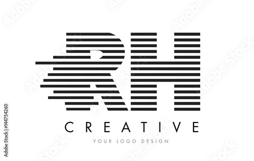 RH R H Zebra Letter Logo Design with Black and White Stripes