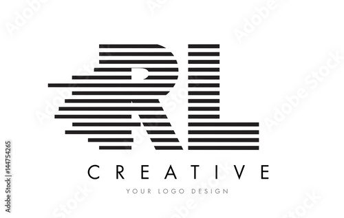 RL R L Zebra Letter Logo Design with Black and White Stripes