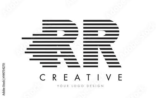 RR R Zebra Letter Logo Design with Black and White Stripes