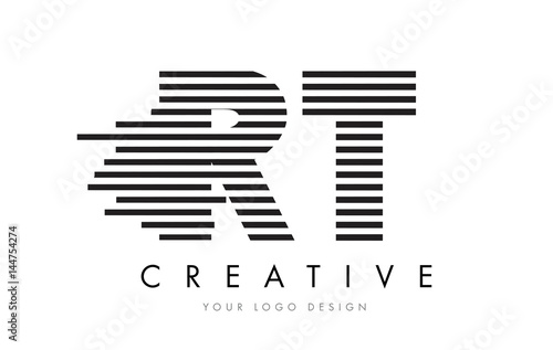 RT R T Zebra Letter Logo Design with Black and White Stripes