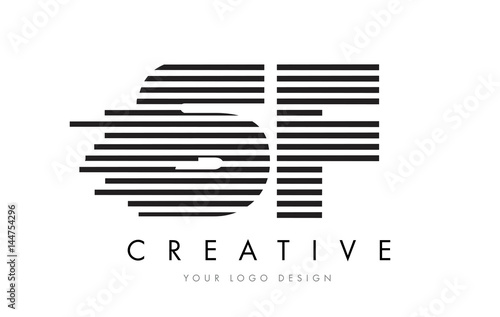 SF S F Zebra Letter Logo Design with Black and White Stripes