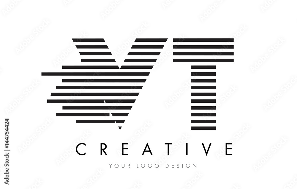 VT V T Zebra Letter Logo Design with Black and White Stripes VT V T Zebra Letter Logo Design with Black and White Stripes