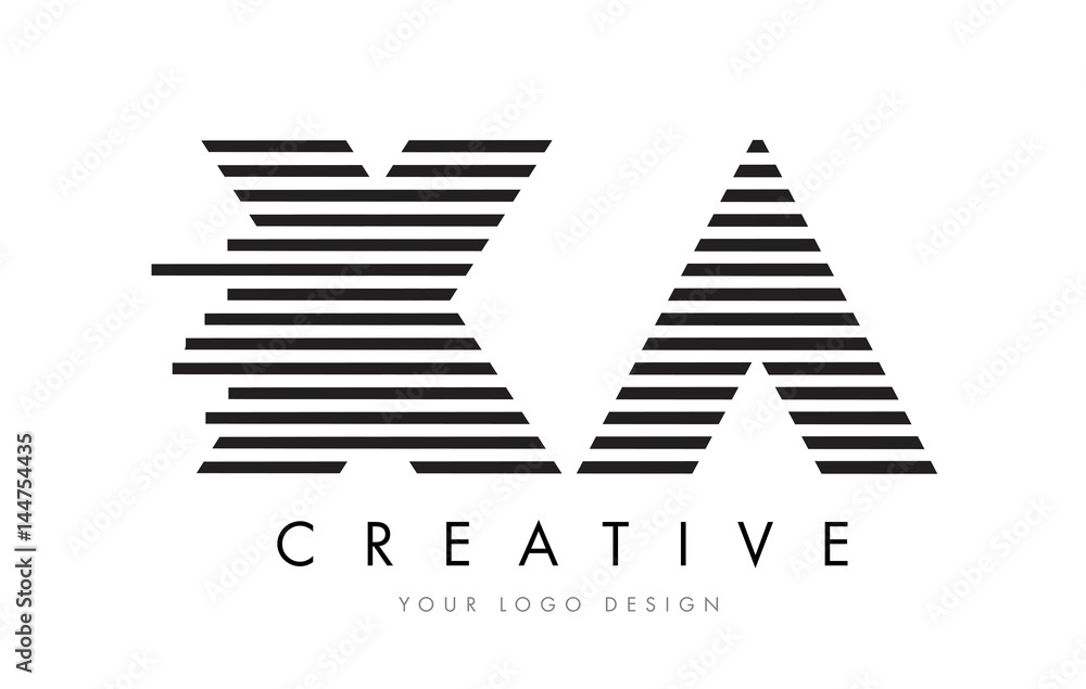 XA X A Zebra Letter Logo Design with Black and White Stripes XA X A Zebra Letter Logo Design with Black and White Stripes