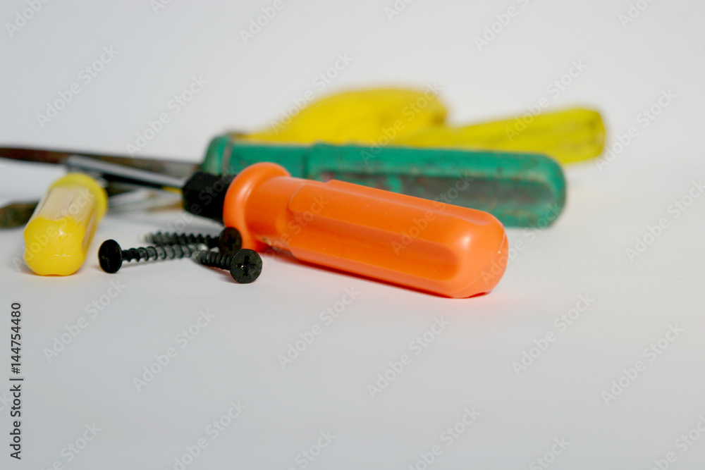 Tools on white background close-up Tools on white background close-up