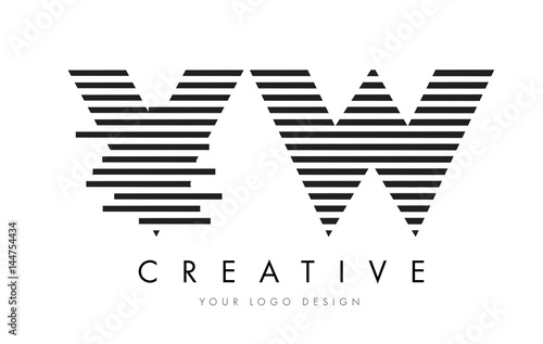 V W Zebra Letter Logo Design with Black and White Stripes