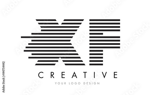 XF X F Zebra Letter Logo Design with Black and White Stripes