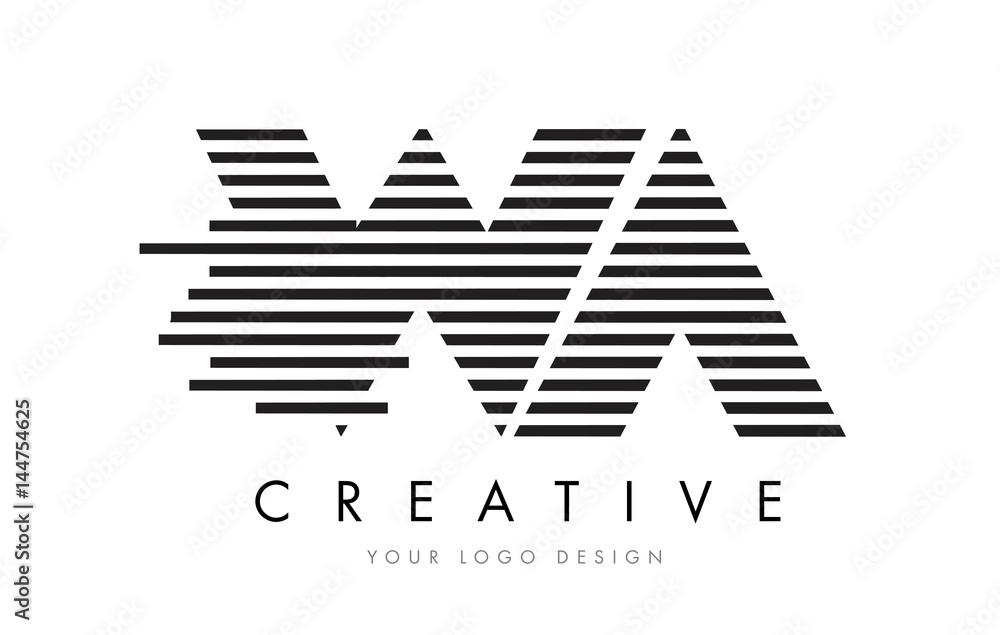 WA W A Zebra Letter Logo Design with Black and White Stripes WA W A Zebra Letter Logo Design with Black and White Stripes