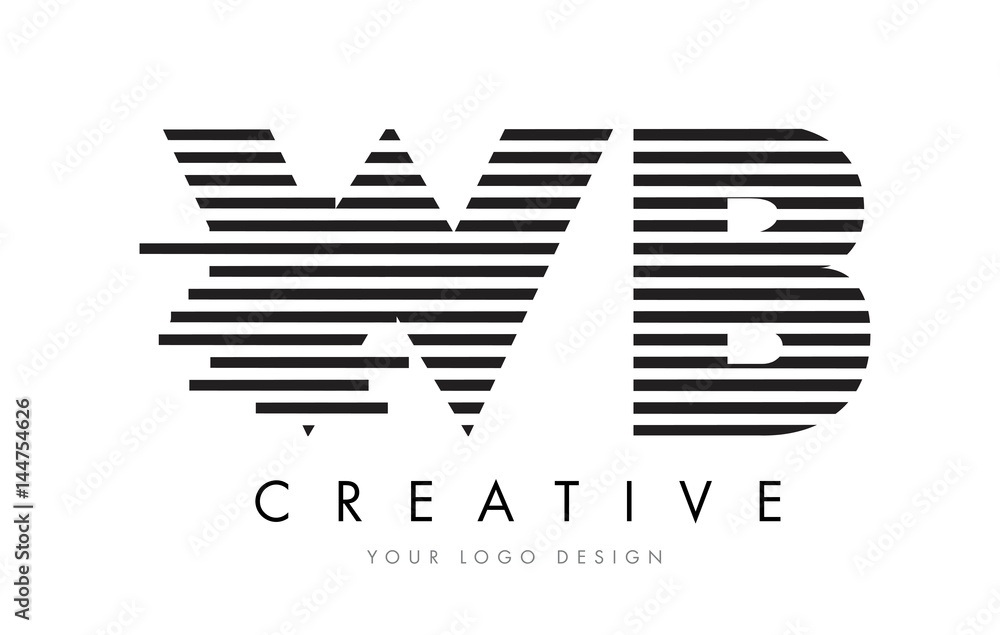 WB W B Zebra Letter Logo Design with Black and White Stripes WB W B Zebra Letter Logo Design with Black and White Stripes