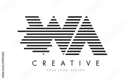 WA W A Zebra Letter Logo Design with Black and White Stripes