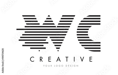 WC W C Zebra Letter Logo Design with Black and White Stripes