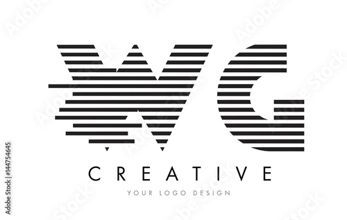 WG W G Zebra Letter Logo Design with Black and White Stripes