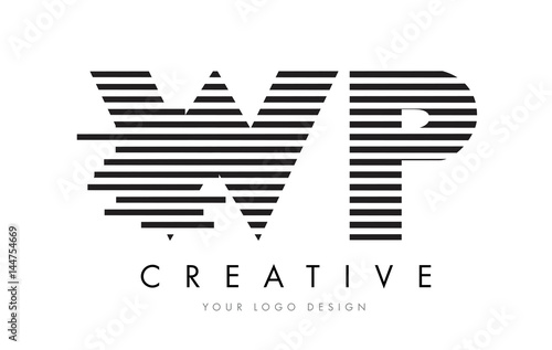 WP W P Zebra Letter Logo Design with Black and White Stripes