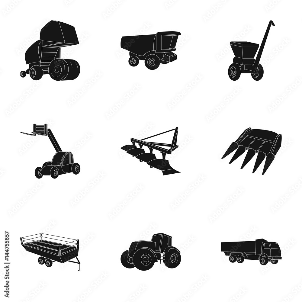 Set Of Pictures About Agricultural Machinery. Cars To Robots To The  Ground.Agricultural Machinery Icon In Set Collection On Black Style Vector  Symbol Stock Illustration. Stock Vector | Adobe Stock