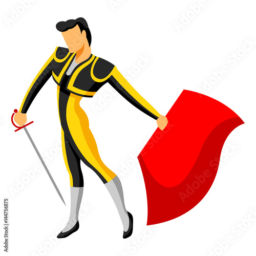Traditional spanish corrida. Toreador with sword and red cape