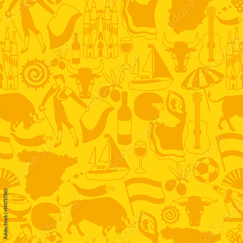 Spain seamless pattern. Spanish traditional symbols and objects