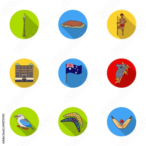 National symbols of australia. Web icon on Australia theme.Australia icon in set collection on flat style vector symbol stock illustration. photo