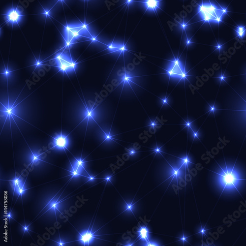 Dark modern low polygon seamless pattern in blue colors