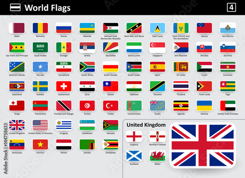 Flag icons of the world with names in alphabetical order - set 4. Flat style. Vector illustration.