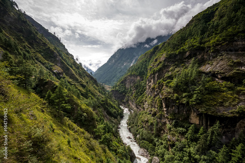 Green valley on Manaslu circuit in Himalaya mountains, Nepal © Maygutyak