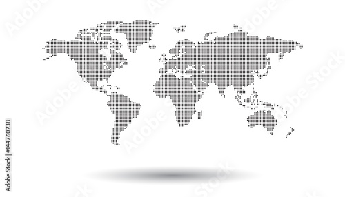 Dotted black world map on white background. World map vector template for website, infographics, design. Flat earth world map illustration