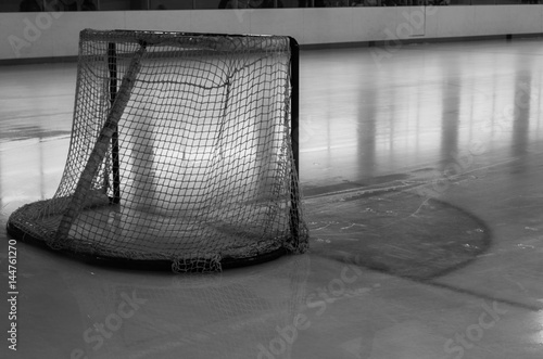 hockey goal on ice, rear view