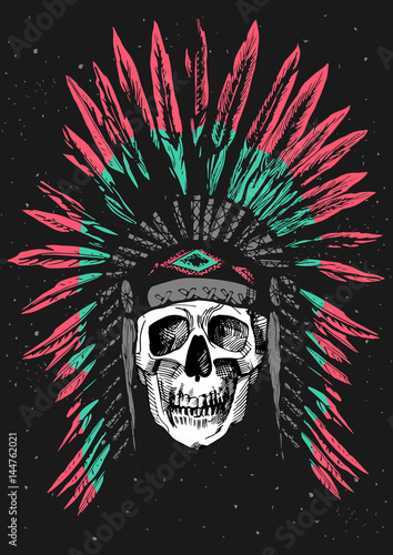 Skull in Native Americans headdress