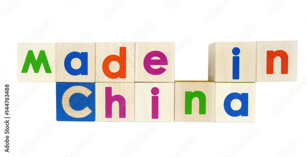 MADE IN China concept written with colorful alphabet blocks. Isolated.