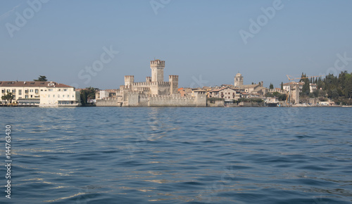 Fortfress of Sirmione from the Garda lake in Italy