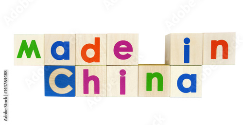 MADE IN China concept written with colorful alphabet blocks. Isolated.