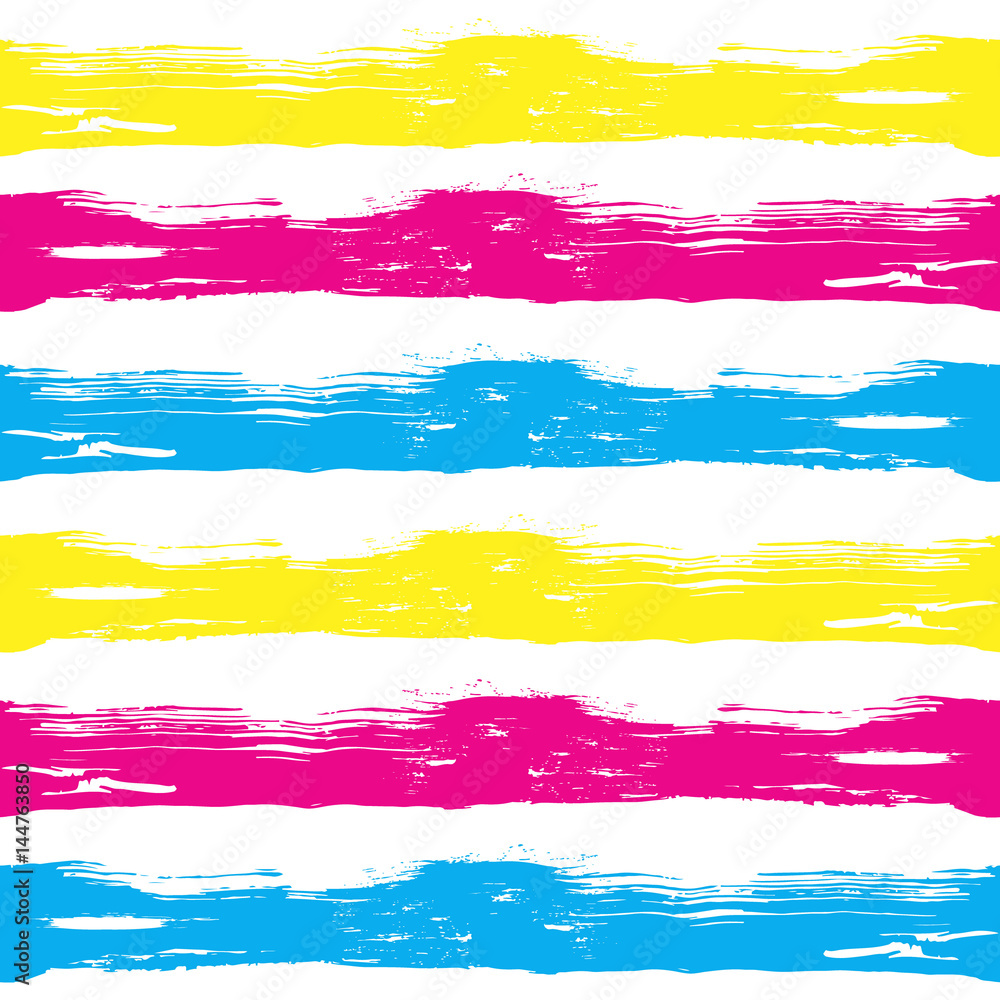 Vector seamless pattern brush waves and lines. yellow blue pink color on white background. Hand painted grange texture. Ink geometric elements. Fashion modern style. Endless fantasy plaid fabric print Vector seamless pattern brush waves and lines. yellow blue pink color on white background. Hand painted grange texture. Ink geometric elements. Fashion modern style. Endless fantasy plaid fabric print