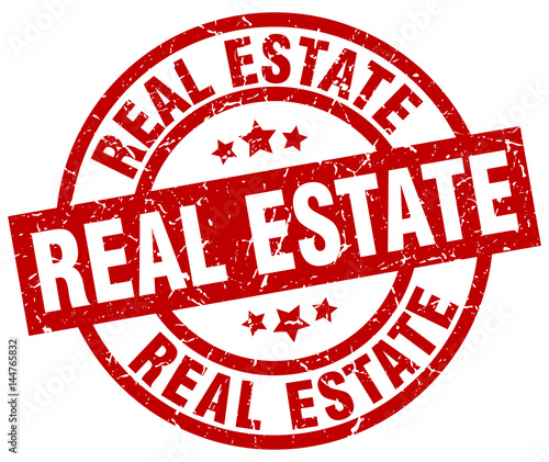 real estate round red grunge stamp