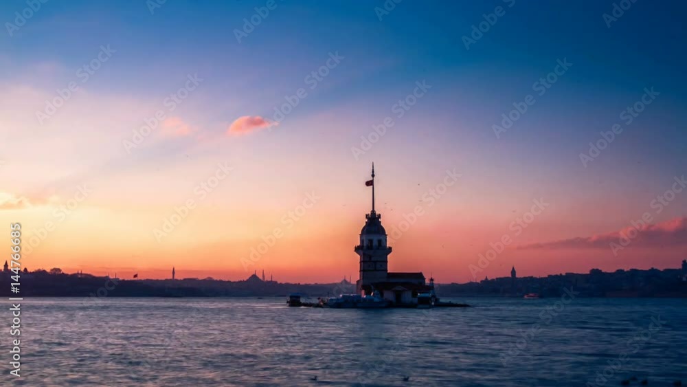 4K Timelapse of Istanbul Bosphorus Maiden's Tower Skyline and Busy Sea Traffic 4K Timelapse of Istanbul Bosphorus Maiden's Tower Skyline and Busy Sea Traffic