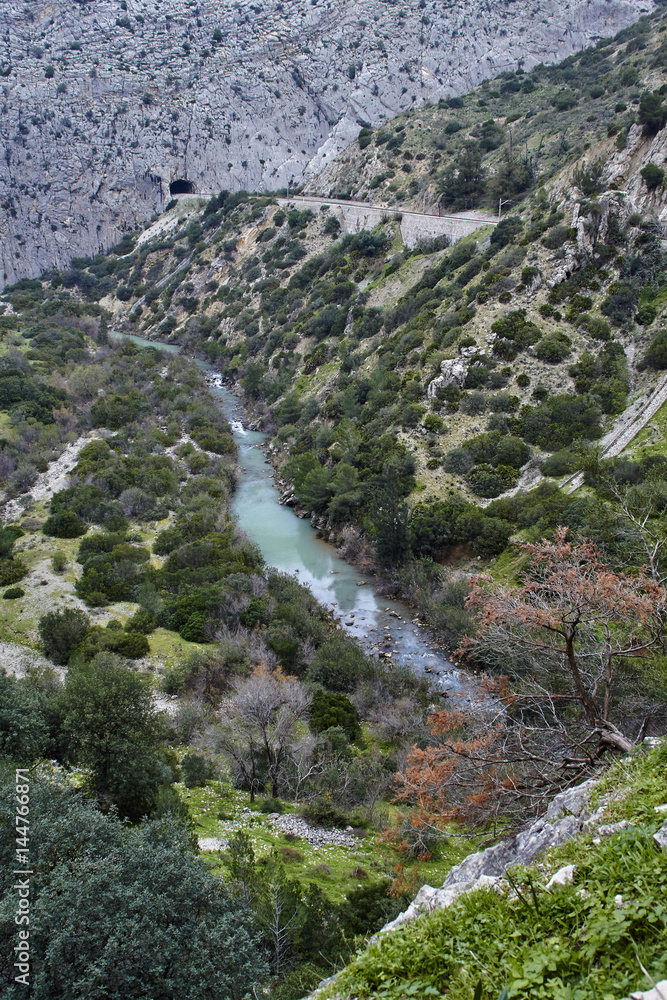 Guadalhorce river flowing through the protected area of Desfiladero de los Gaitanes