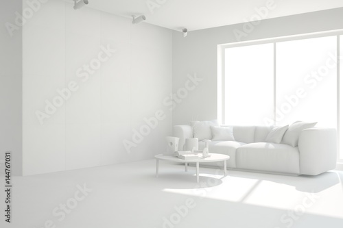 White room with sofa. Scandinavian interior design. 3D illustration