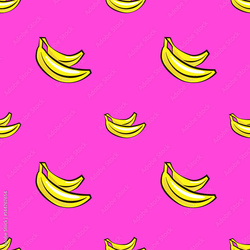 Vector seamless pattern with hand drawn bananas on a pink background. Vector seamless pattern with hand drawn bananas on a pink background.