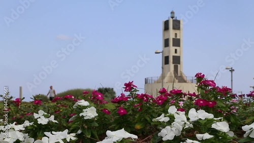 Garden with old searchlight in Tel Aviv Port photo