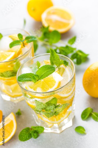 Lemon mojito cocktail with fresh mint, cold refreshing summer drink or beverage with ice © Sea Wave