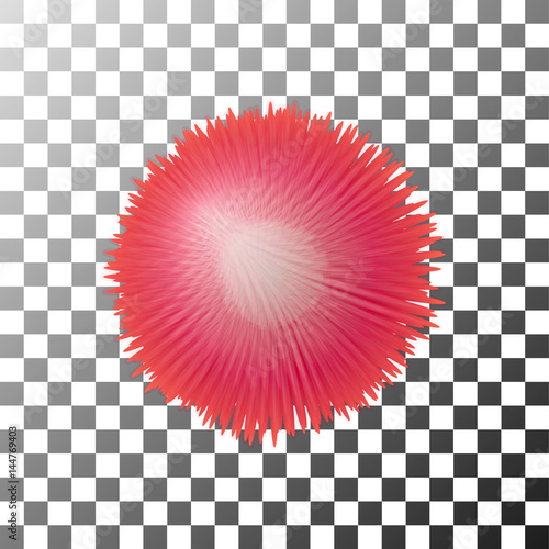 Vector realistic fluffy sphere. Furry soft round 3d isolated object. Fashion trend pompon style element