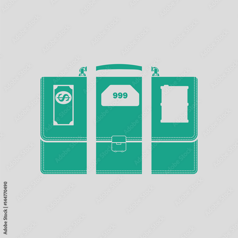 Oil, dollar and gold dividing briefcase concept icon Oil, dollar and gold dividing briefcase concept icon