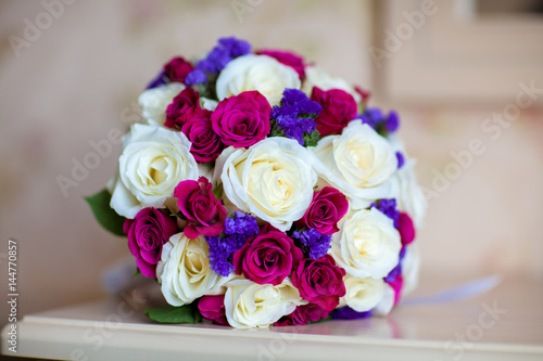 Beautiful wedding bouquet of pink and white roses. Bridal bouquet